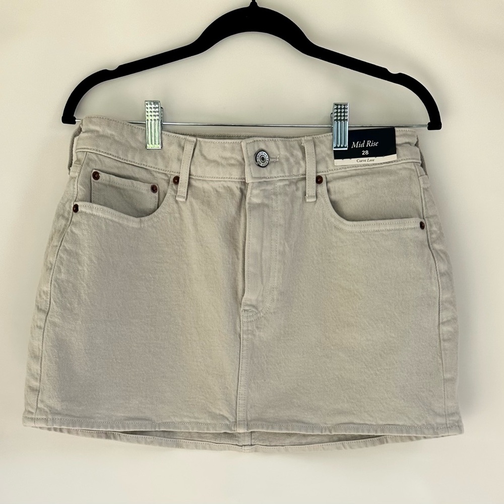 Abercrombie & Fitch Cream Mini Skirt Mid Rise Curve Love New w/ Tags 28 - Picture 5 of 9
